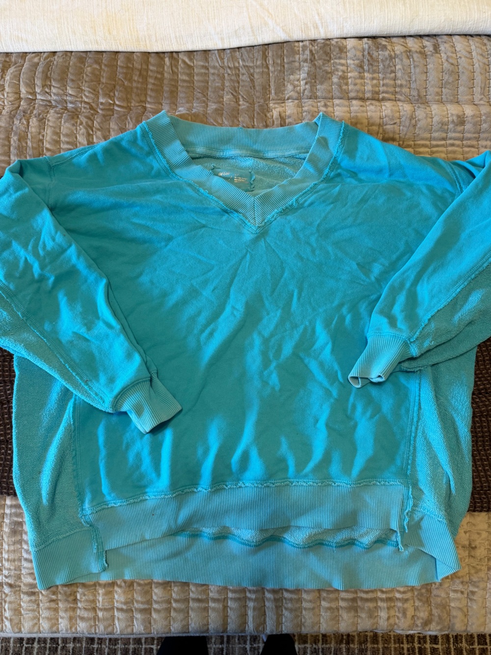 Aerie Oversized Teal Blue V-Neck Sweatshirt